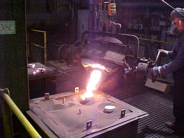 The liquid metal is poured into the moulds whilst under vacuum.